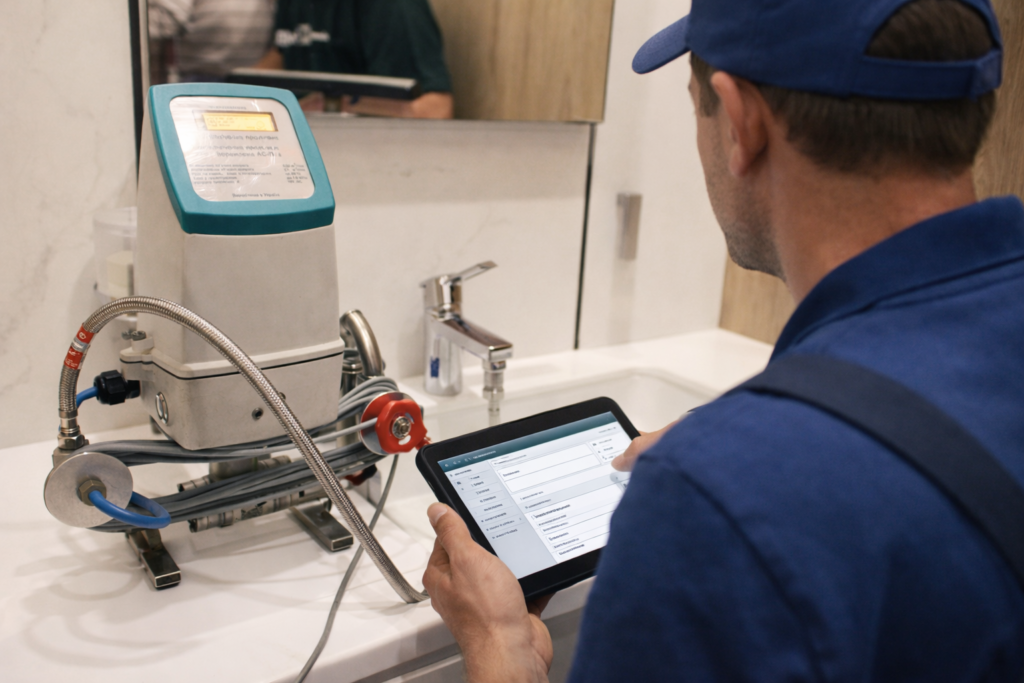 повірка лічильника води в Чернігові без демонтажу майстер з планшетом